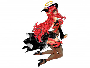 Картинка рисованное комиксы чулки эльф хвост нимб фон девушка рога