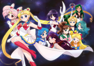Картинка аниме sailor+moon girls mercury mars pluto moon venus neptune sailor jupiter saturn uranus войны девушки