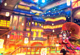 Картинка аниме город +улицы +здания фон взгляд девушка