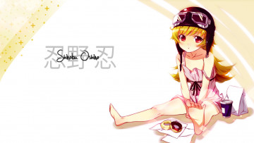 Картинка аниме bakemonogatari девушка взгляд фон