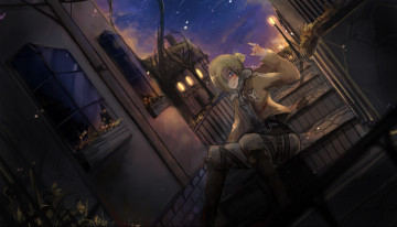 Картинка shingeki+no+kyojin аниме фон взгляд девушка