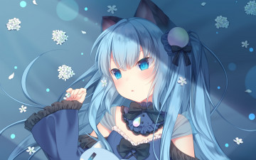 Картинка аниме животные +существа фон взгляд девушка