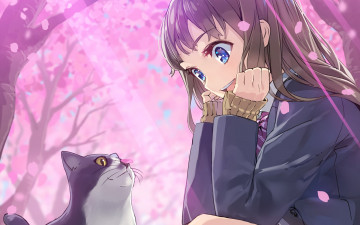 Картинка аниме животные +существа фон взгляд девушка