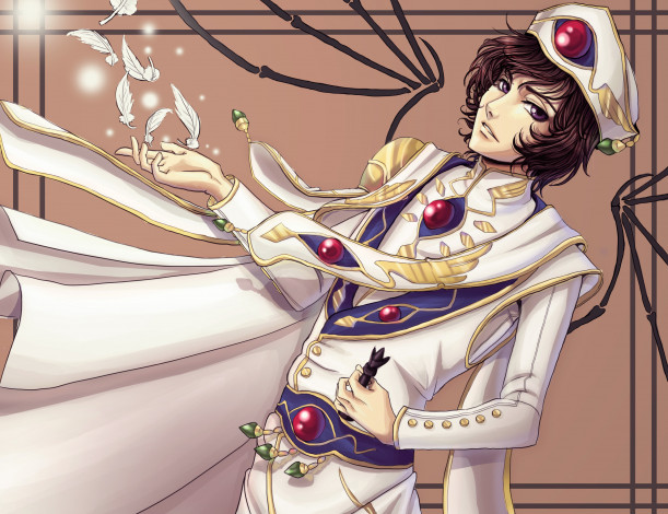 Обои картинки фото аниме, code geass, униформа, взгляд, мужчина, фон