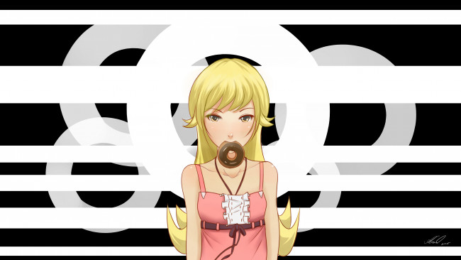 Обои картинки фото аниме, bakemonogatari, девушка, взгляд, фон