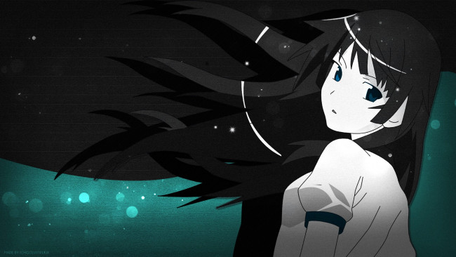 Обои картинки фото аниме, bakemonogatari, девушка, взгляд, фон