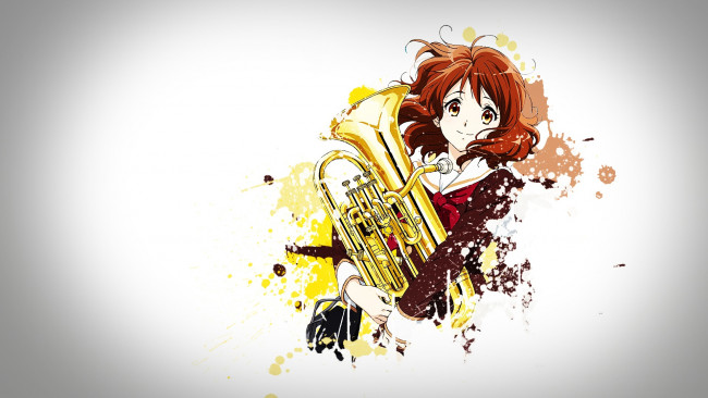 Обои картинки фото аниме, музыка, фон, взгляд, девушка