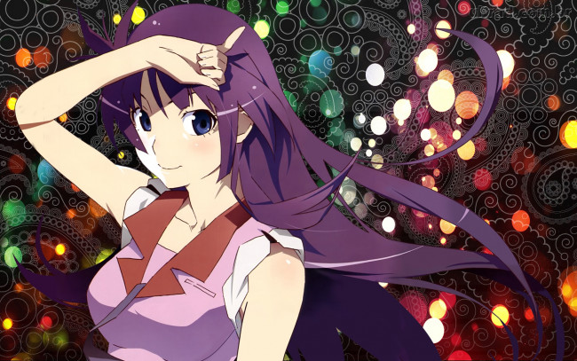 Обои картинки фото аниме, bakemonogatari, девушка, фон, взгляд