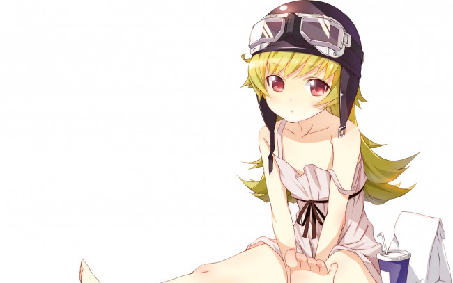 Обои картинки фото аниме, bakemonogatari, девушка, взгляд, фон