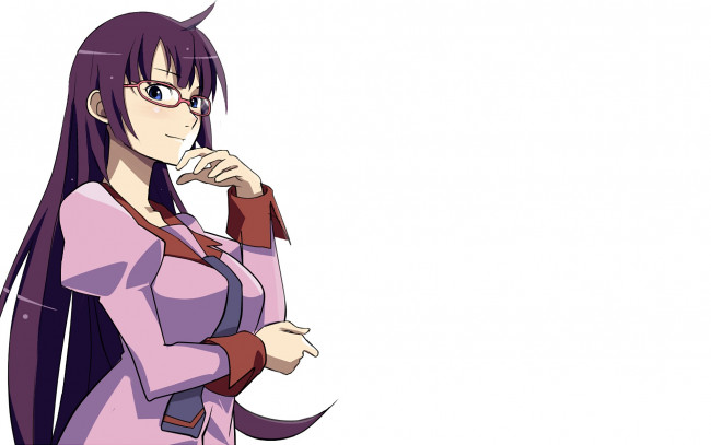 Обои картинки фото аниме, bakemonogatari, взгляд, девушка, фон