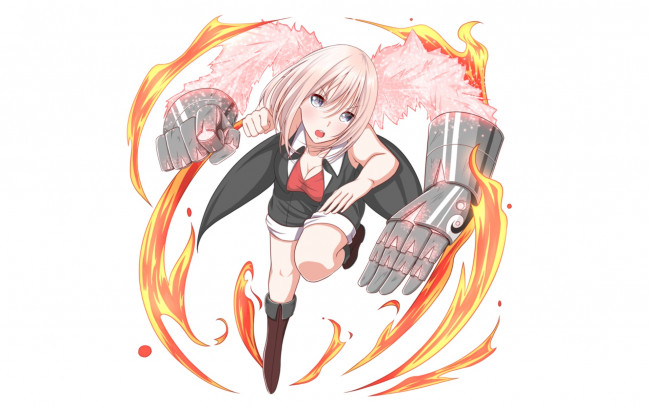 Обои картинки фото аниме, оружие,  техника,  технологии, фон, взгляд, девушка