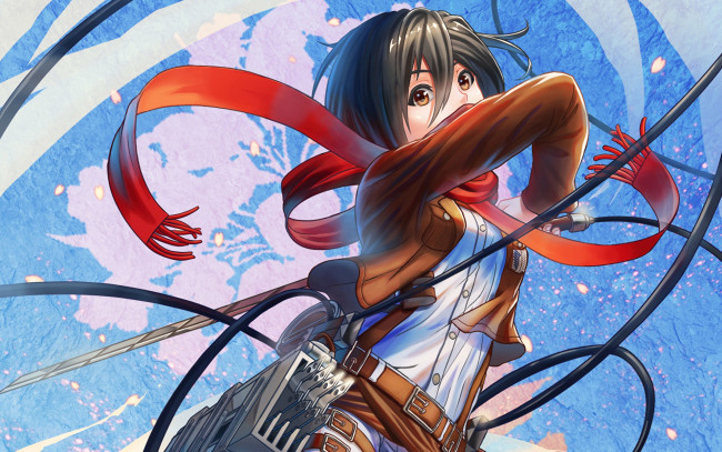 Обои картинки фото аниме, shingeki no kyojin, фон, взгляд, девушка