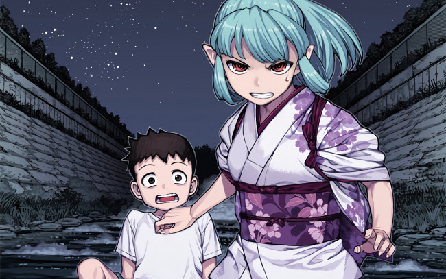 Обои картинки фото аниме, tsugumomo, девушка, фон, взгляд