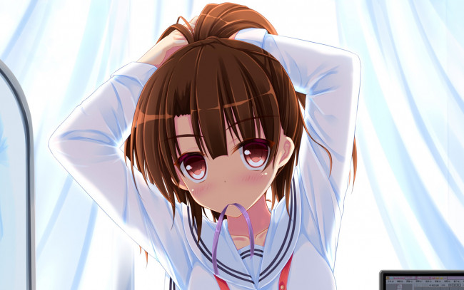 Обои картинки фото аниме, unknown,  другое, фон, взгляд, девушка