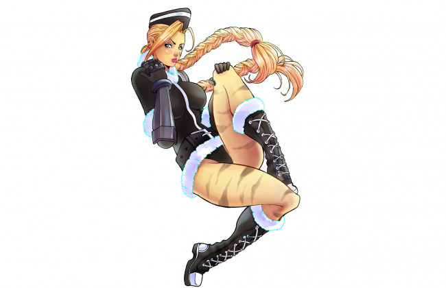 Обои картинки фото рисованное, комиксы, фон, девушка, коса, пилотка, взгляд