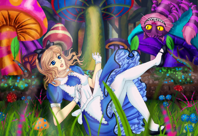 Обои картинки фото рисованное, кино, кот, фон, девушка, взгляд