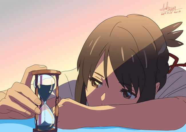 Обои картинки фото аниме, kimi no na wa, фон, взгляд, девушка