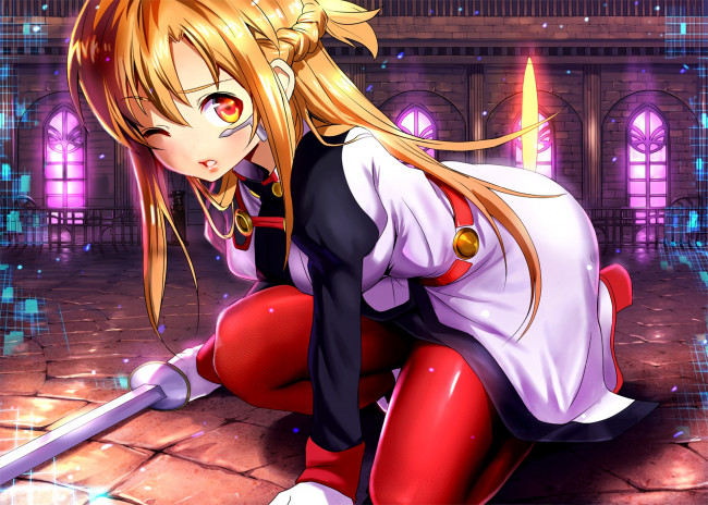 Обои картинки фото аниме, sword art online, девушка, фон, взгляд