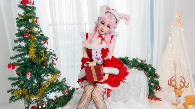 Обои картинки фото девушки, - снегурочки, снегурочка, костюм, наряд, новый, год, красивая, девушка