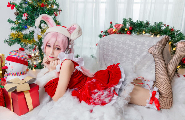 Обои картинки фото девушки, - снегурочки, снегурочка, костюм, наряд, новый, год, красивая, девушка