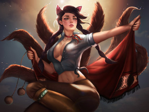 Картинка видео+игры league+of+legends девушка фон ушки хвост ahri