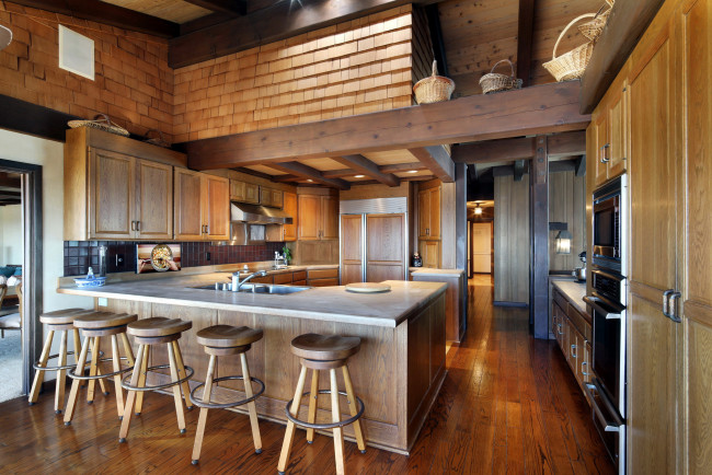 Обои картинки фото интерьер, кухня, мойка, корзины