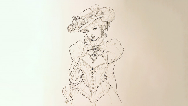 Обои картинки фото рисованное, люди, девушка, в, шляпе