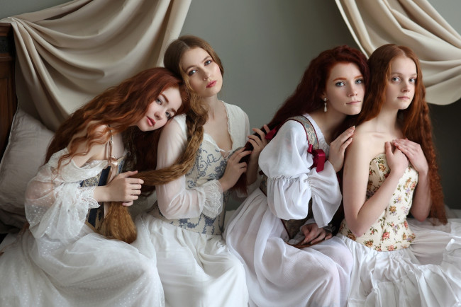 Обои картинки фото девушки, - группа девушек, рыжеволосые