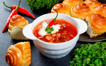 обоя еда, первые блюда, острый, перец, борщ, пампушки, петрушка