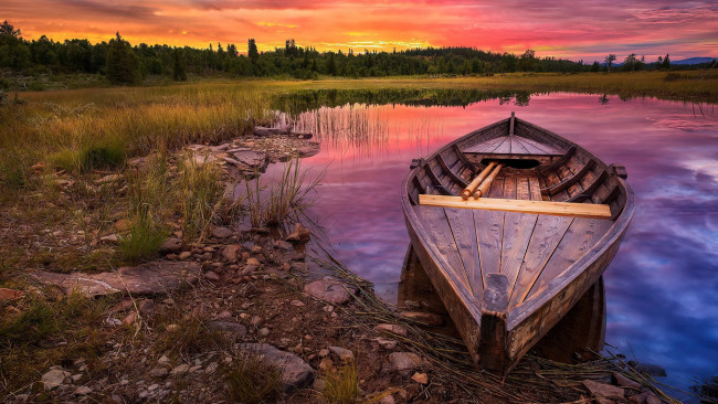 Обои картинки фото корабли, лодки,  шлюпки, заводь, лодка, закат