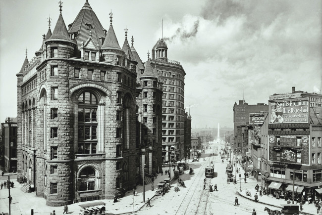 Обои картинки фото баффало, города, - улицы,  площади,  набережные, черно-белый, улица, здания, люди, ретро