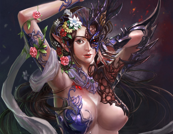 Обои картинки фото xiaobotong, фэнтези, эльфы, цветы