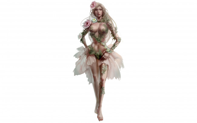 Обои картинки фото xiaobotong, фэнтези, девушки, цветы