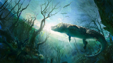 Картинка рисованные животные крокодилы вода крокодил ветки