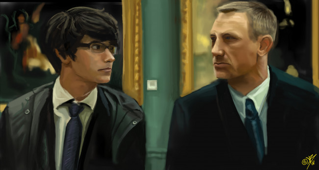 Обои картинки фото рисованные, люди, джеймс, бонд, skyfall, q, фан-арт