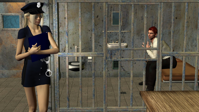 Обои картинки фото 3д, графика, people, люди, девушка, парень, полицейская, решетка