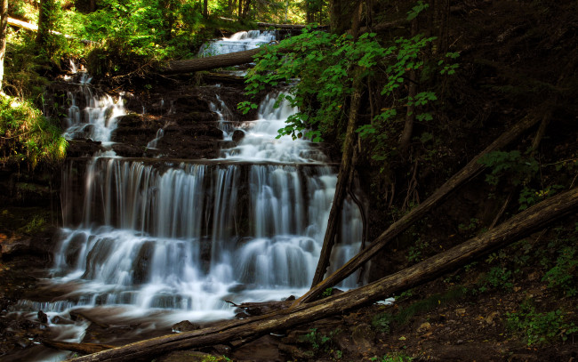 Обои картинки фото природа, водопады, бревна