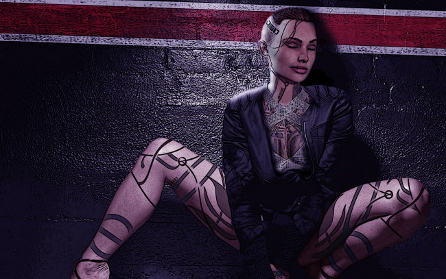 Обои картинки фото рисованные, люди, тату, куртка