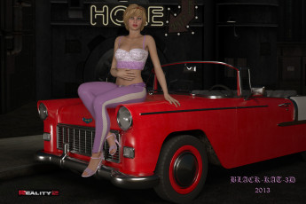 обоя reality 2, 3д графика, people , люди, взгляд, девушка, автомобиль