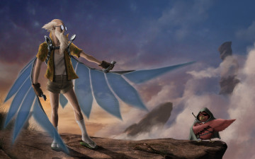 Картинка фэнтези люди существо птица икар крылья старик