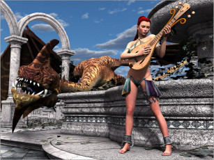 Картинка 3д+графика фантазия+ fantasy девушка взгляд фон дракон