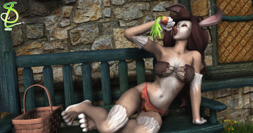 Картинка 3д+графика существа+ creatures корзинка скамейка существо