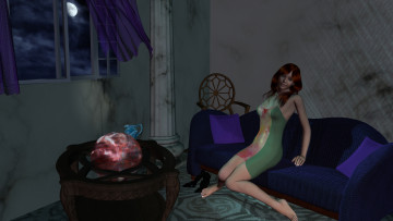 Картинка 3д+графика люди+ people девушка взгляд фон кровать стол