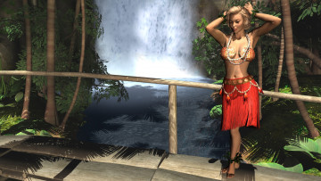 Картинка 3д+графика люди+ people водопад фон взгляд девушка