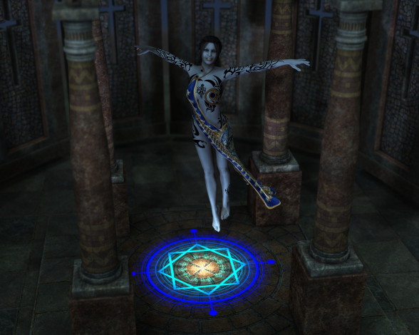 Обои картинки фото 3д графика, фантазия , fantasy, тату, фон, взгляд, девушка