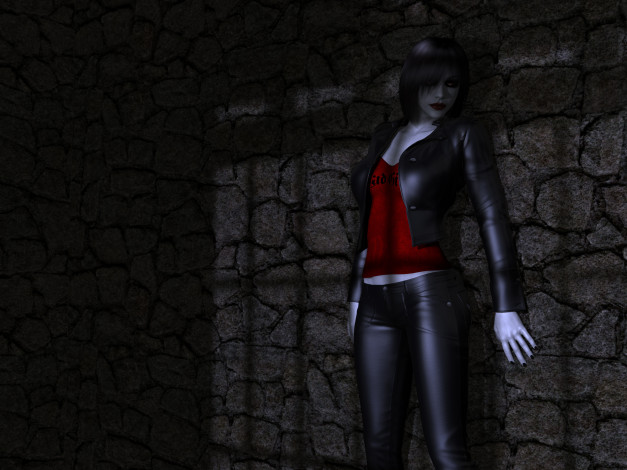 Обои картинки фото 3д графика, люди , people, девушка, взгляд, фон, стена