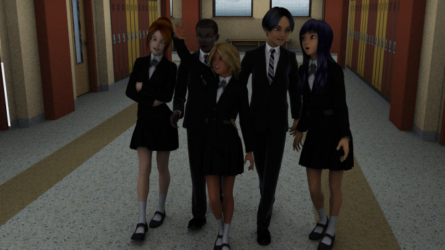 Обои картинки фото 3д графика, люди , people, девушки, взгляд, фон, коридор