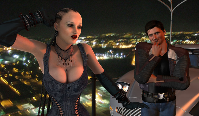 Обои картинки фото 3д графика, люди , people, взгляд, мужчина, фон, девушка