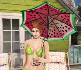 Картинка 3д+графика люди+ people девушка взгляд фон рыжая