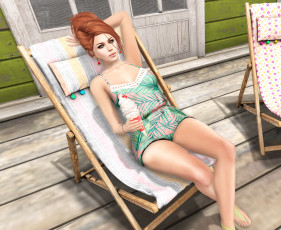 Картинка 3д+графика люди+ people девушка взгляд фон рыжая